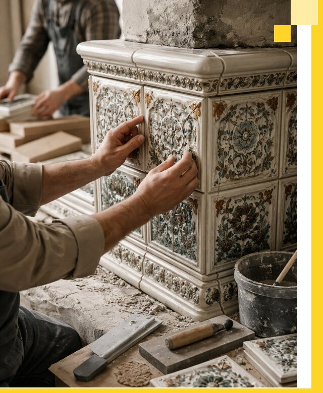 Изразцовые камины под ключ в Кингисеппе: проект и монтаж