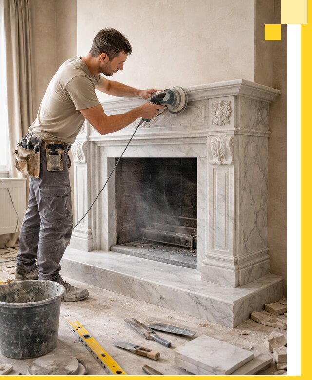 Изготовление и установка мраморных каминов в Кингисеппе под ключ