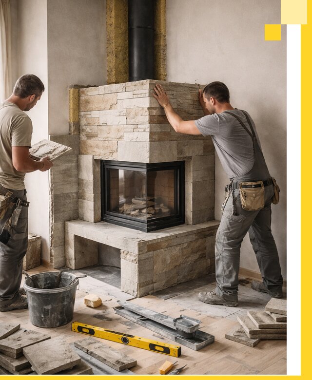 Угловые камины под ключ проект, монтаж и отделка в Кингисеппе