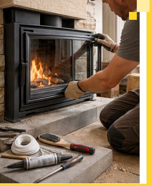 Производство, монтаж и доставка каминов со стеклом в Кингисеппе