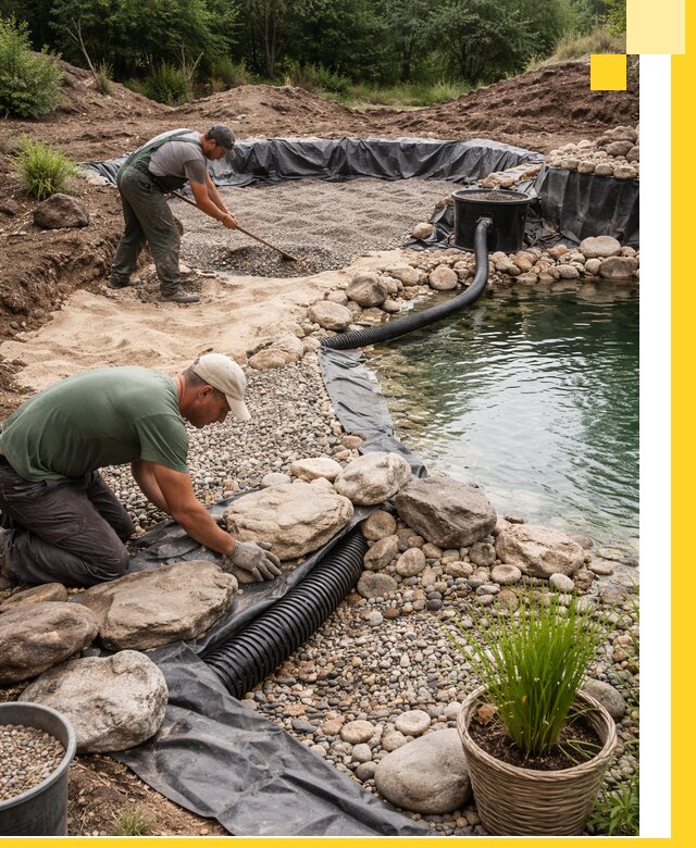 Строительство природных бассейнов и озер в Кингисеппе под ключ