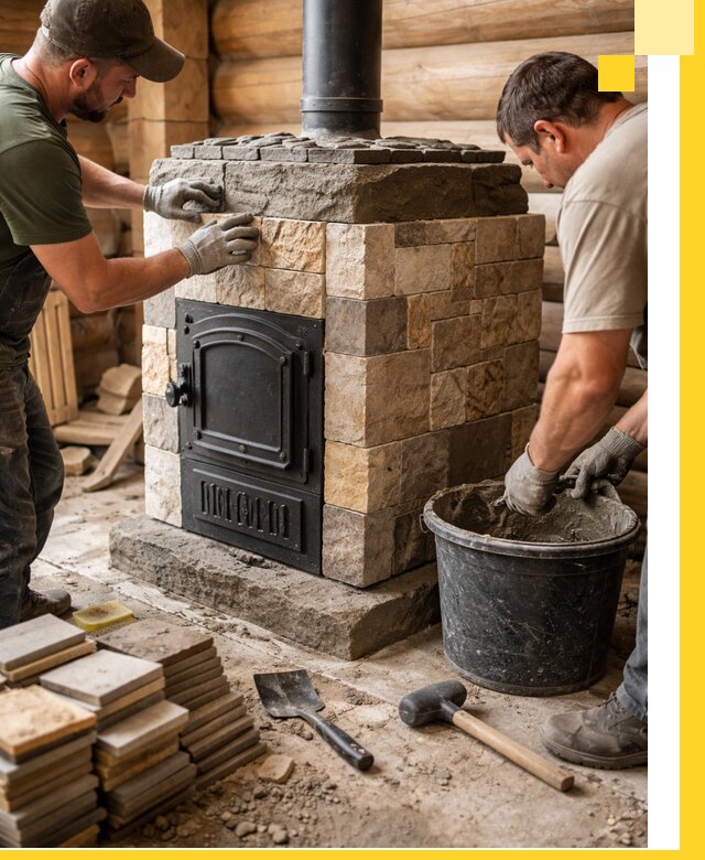 Облицовка банной печи под ключ в Кингисеппе: камень и плитка