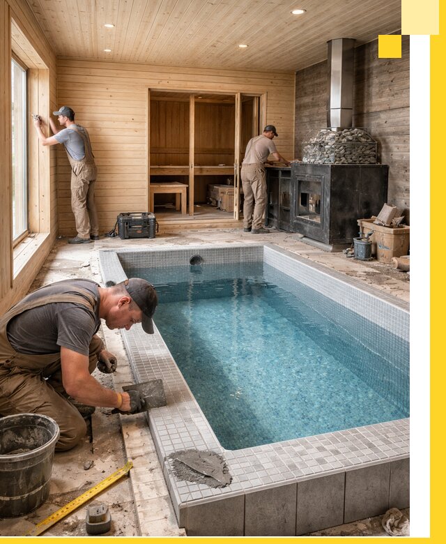 Проект бани с бассейном и сауной в Кингисеппе под ключ