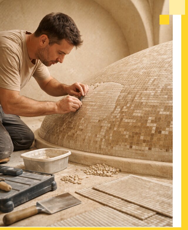 Профессиональная укладка мозаики для хамама под ключ в Кингисеппе